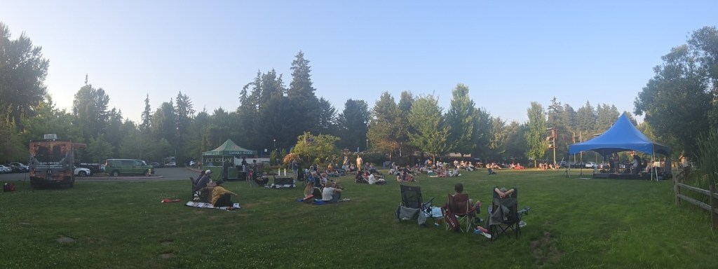 Panorama of 13 Rabbit concert at 8/6/2026 Music in the Park at Cottage Lake