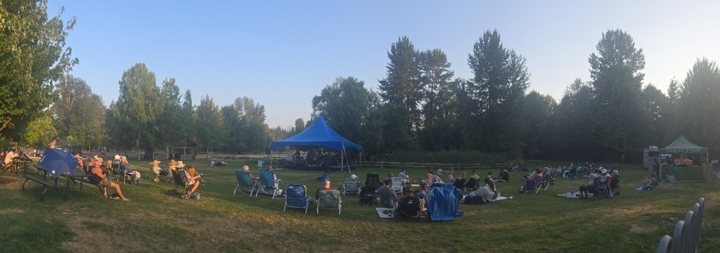 Panorama of 13 Rabbit concert at 8/6/2026 Music in the Park at Cottage Lake